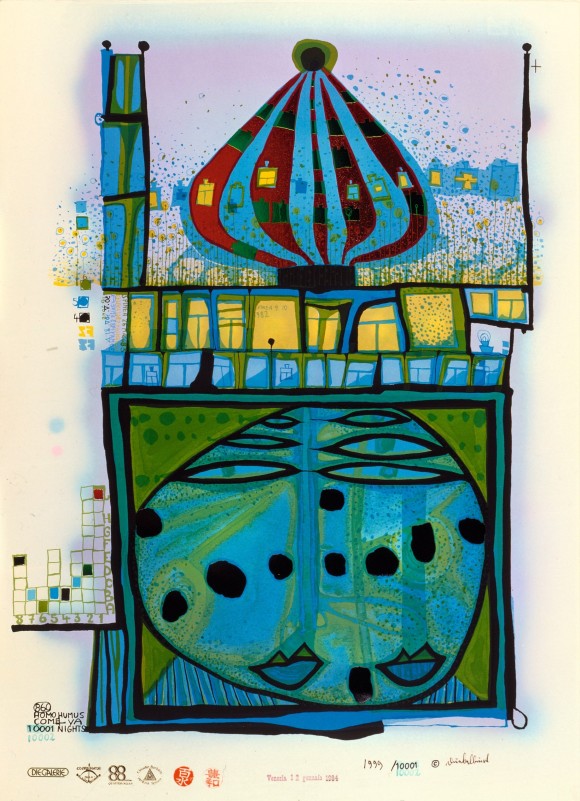 The image shows an artwork by Friedensreich Hundertwasser. 