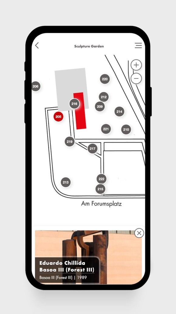 APP view with map of the sculpture garden at Museum Würth 2 in Künzelsau